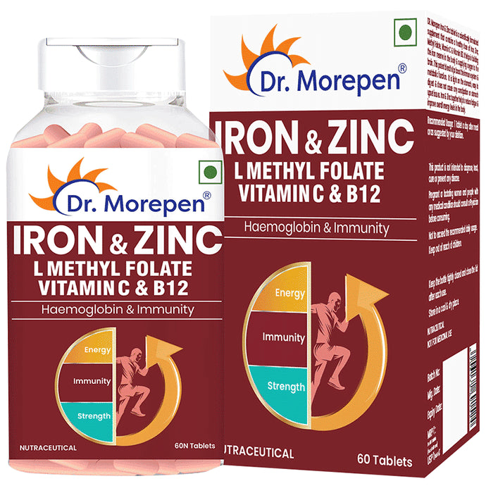 Dr. Morepen Iron & Zinc with Vitamin C & B12 | For Energy & Haemoglobin| Tablet - Classic Derma
