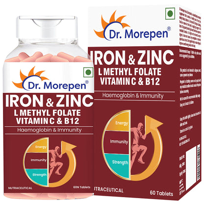Dr. Morepen Iron & Zinc with Vitamin C & B12 | For Energy & Haemoglobin| Tablet - Classic Derma