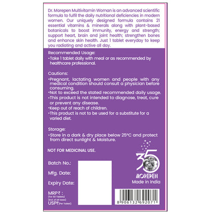 Dr. Morepen Multi Vitamin for Women | With Glutathione, Biotin & Antioxidants for Bones, Immunity & Skin | Tablet
