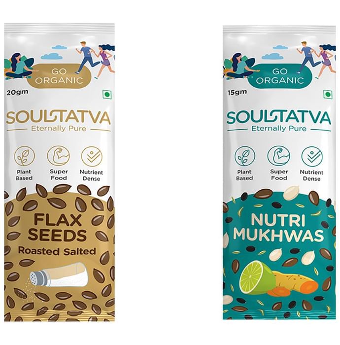 Soultatva Combo Pack of Flax Seeds Roasted Salted 20gm & Nutri Mukhwas 15gm (6 Each) - Classic Derma