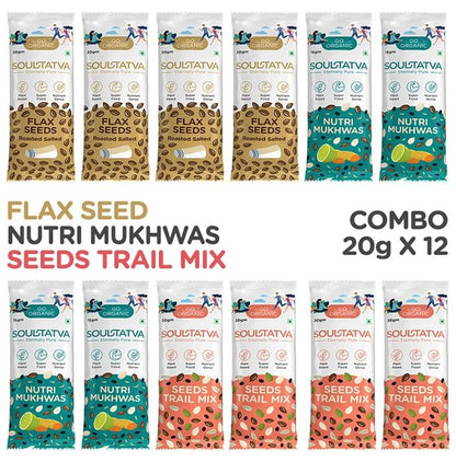 Soultatva Combo Pack of Nutri Mukhwas 15gm, Flax Seeds Roasted Salted 20gm & Seeds Trail Mix 20gm (4 Each)