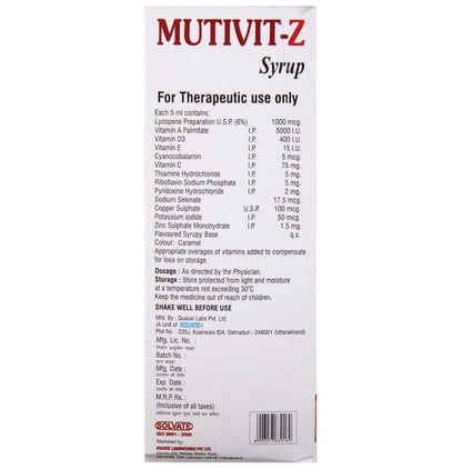 Mutivit-Z Lycopene, Multivitamin & Multimineral Syrup