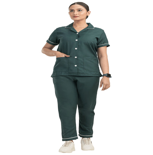 Agarwals Nurse Uniform Softn Comfy Pure Viscose Cotton Bottle Green Medium - Classic Derma