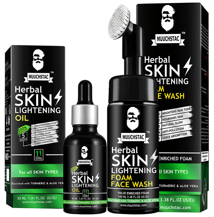 Muuchstac Combo Pack of 100% Organic Herbal Skin Lightening Oil 30ml & Foam Face Wash 100ml - Classic Derma