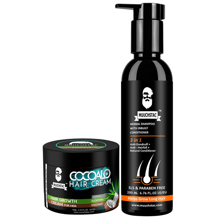 Muuchstac Combo Pack of Cocoal Hair Cream 100gm & Herbal Shampoo with Inbuilt Conditioner 200ml - Classic Derma