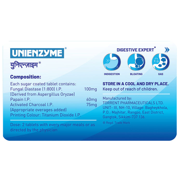 Unienzyme Tablet with Activated Charcoal | For Indigestion, Bloating & Gas | Stomach Care & Liver Care