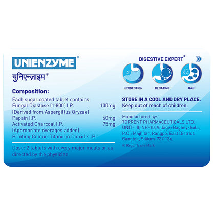 Unienzyme Tablet with Activated Charcoal | For Indigestion, Bloating & Gas | Stomach Care & Liver Care