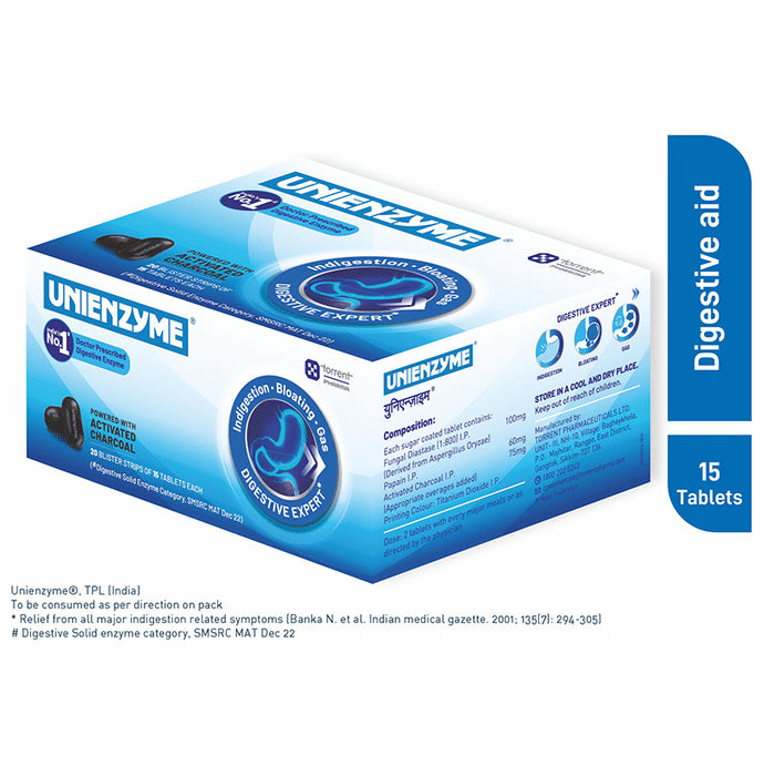 Unienzyme Tablet with Activated Charcoal | For Indigestion, Bloating & Gas | Stomach Care & Liver Care