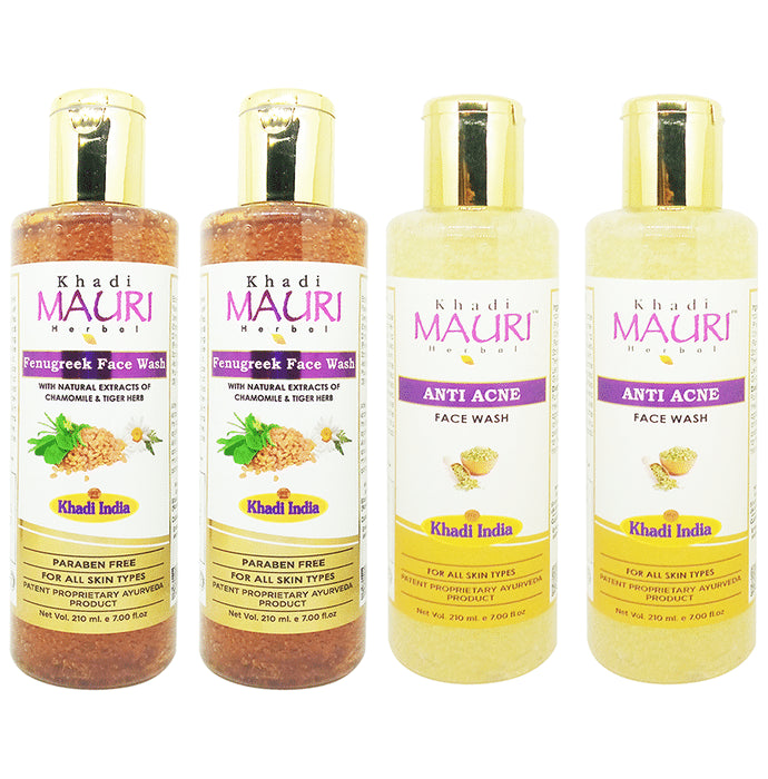 Khadi Mauri Herbal Combo Pack of Anti Acne & Fenugreek Face Wash (210ml Each) - Classic Derma