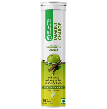 Dr. Vaidya's Immuni Charge, Natural Immunity Booster With Vitamin C, Amla & Zinc Tablet (15 Each) Lemon - Classic Derma