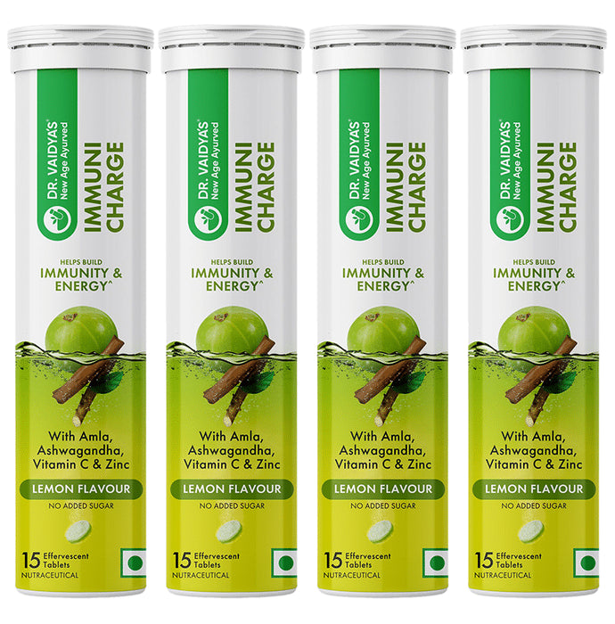 Dr. Vaidya's Immuni Charge, Natural Immunity Booster With Vitamin C, Amla & Zinc Tablet (15 Each) Lemon - Classic Derma