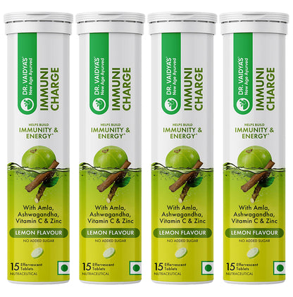 Dr. Vaidya's Immuni Charge, Natural Immunity Booster With Vitamin C, Amla & Zinc Tablet (15 Each) Lemon - Classic Derma