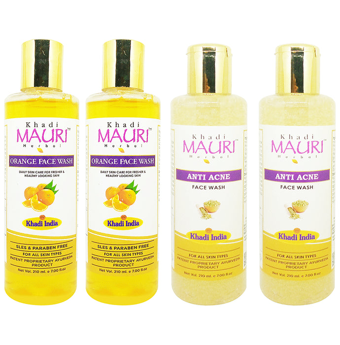 Khadi Mauri Herbal Combo Pack of Anti Acne & Orange Face Wash (210ml Each) - Classic Derma