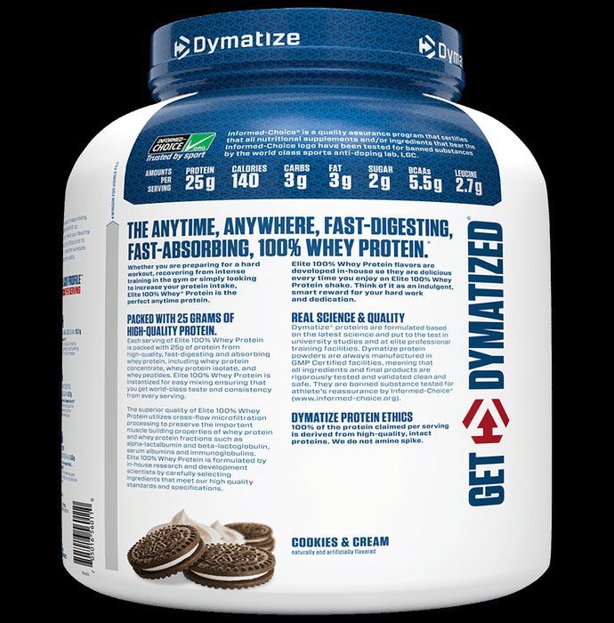 Dymatize Nutrition Elite 100% Whey Protein | With BCAAs & Leucine | For Muscle Recovery | Powder Cookies and Cream