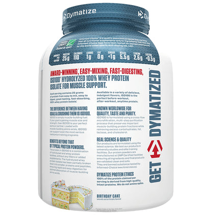Dymatize Nutrition ISO 100 Hydrolyzed 100% Whey Protein Isloate Powder Birthday Cake