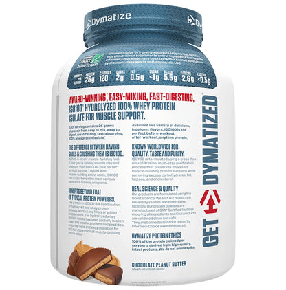 Dymatize Nutrition ISO 100 Hydrolyzed 100% Whey Protein Isloate Powder Chocolate Peanut Butter