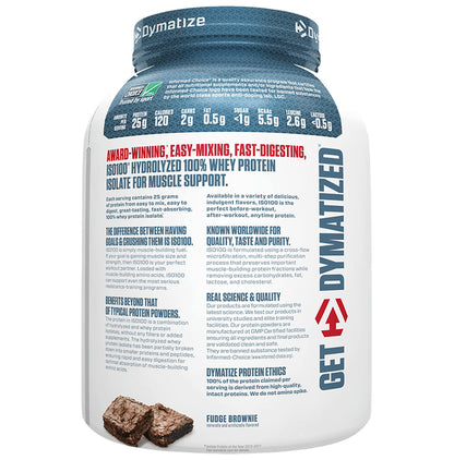 Dymatize Nutrition ISO 100 Hydrolyzed 100% Whey Protein Isloate Powder Fudge Brownie