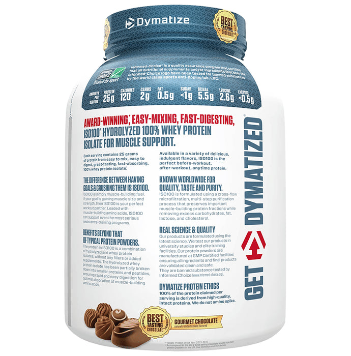 Dymatize Nutrition ISO 100 Hydrolyzed 100% Whey Protein Isloate Powder Gourmet Chocolate