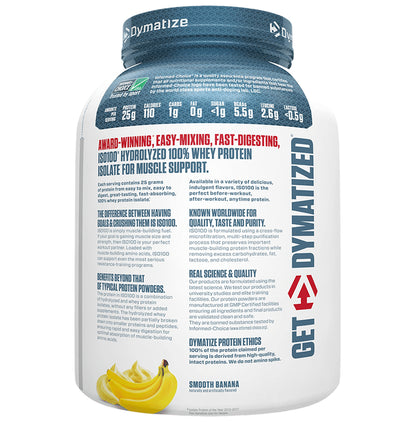 Dymatize Nutrition ISO 100 Hydrolyzed 100% Whey Protein Isloate Powder Smooth Banana