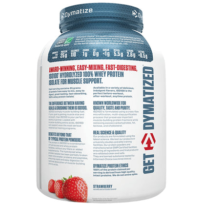Dymatize Nutrition ISO 100 Hydrolyzed 100% Whey Protein Isloate Powder Strawberry