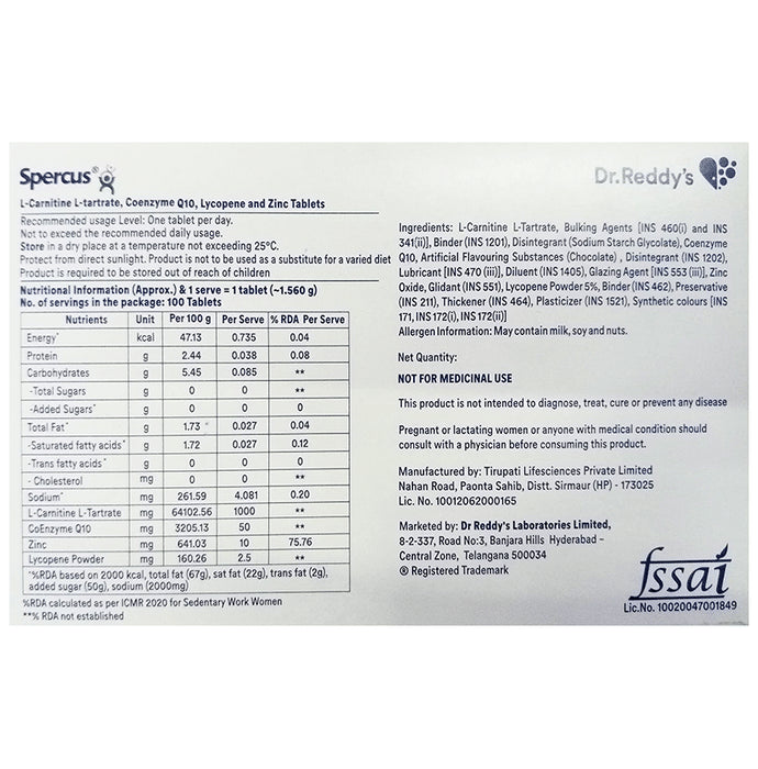 Spercus 1000mg/50mg/2.5mg/10mg Tablet