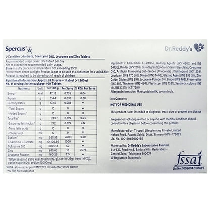 Spercus 1000mg/50mg/2.5mg/10mg Tablet