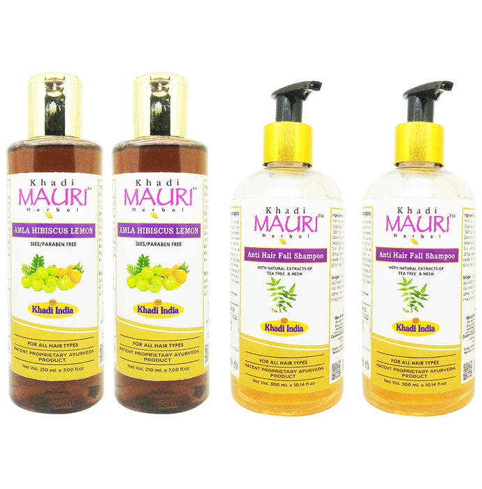 Khadi Mauri Herbal Pack of Amla Hibiscus Lemon & Anti Hair Fall Shampoo (255ml Each) - Classic Derma
