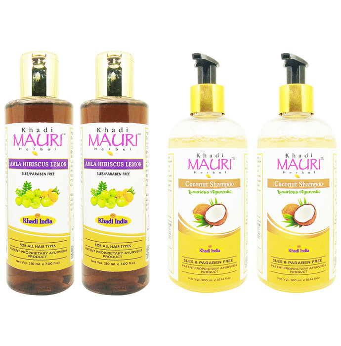 Khadi Mauri Herbal Pack of Amla Hibiscus Lemon & Coconut Shampoo (255ml Each) - Classic Derma