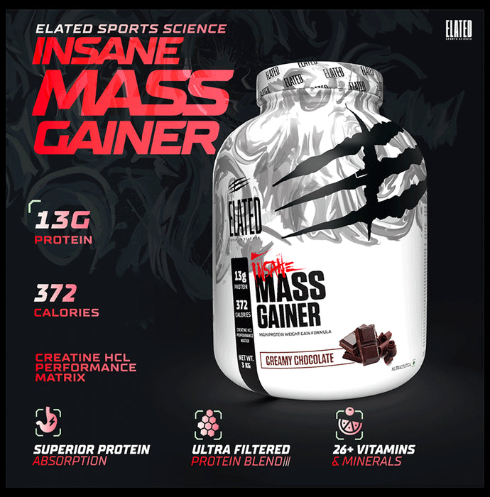 Elated Sports Science Insane Mass Gainer | Flavour Creamy Chocolate