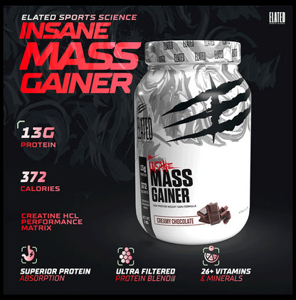 Elated Sports Science Insane Mass Gainer | Flavour Creamy Chocolate