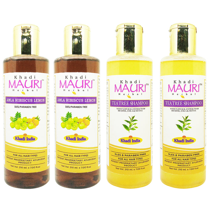 Khadi Mauri Herbal Pack of Amla Hibiscus Lemon & Tea Tree Shampoo (210ml Each) - Classic Derma