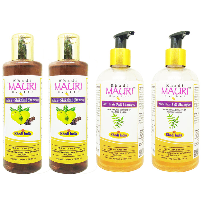 Khadi Mauri Herbal Pack Of Amla Shikakai & Anti Hair Fall Shampoo (255ml Each) - Classic Derma