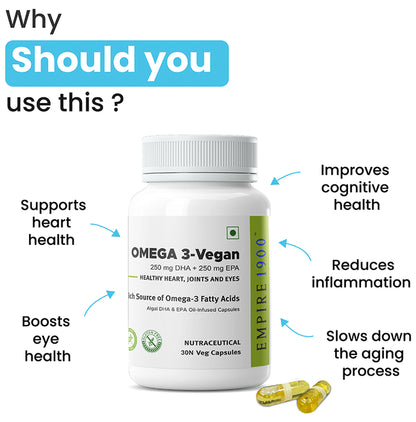EMPIRE 1900 Omega-3 Vegan Capsules | Omega-3 for Vegetarians |Vegan Omega-3 Supplement |