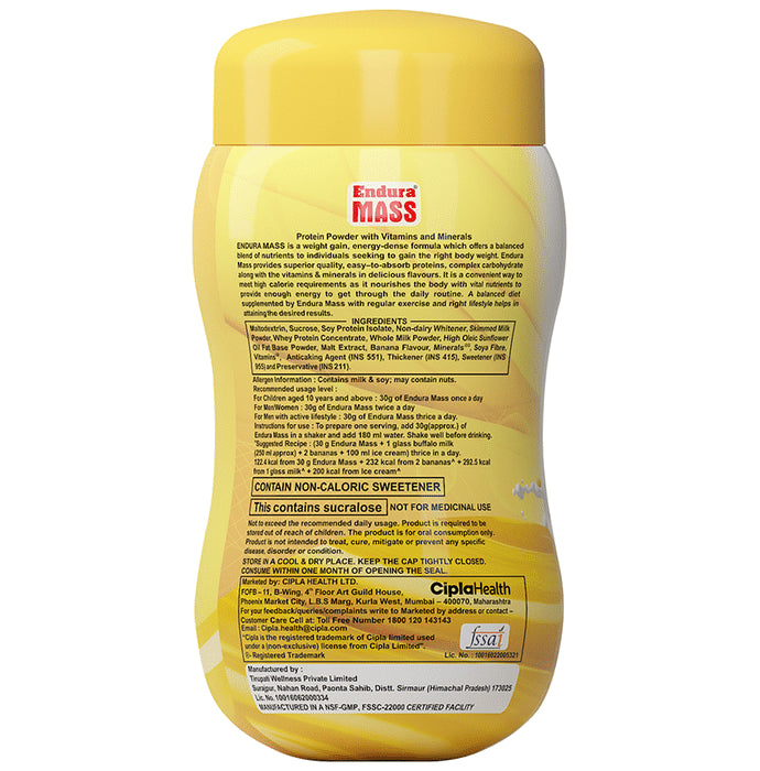 Endura Mass Weight Gainer to Stay Fit | For Adults & Children Above 10 Years | Flavour Banana