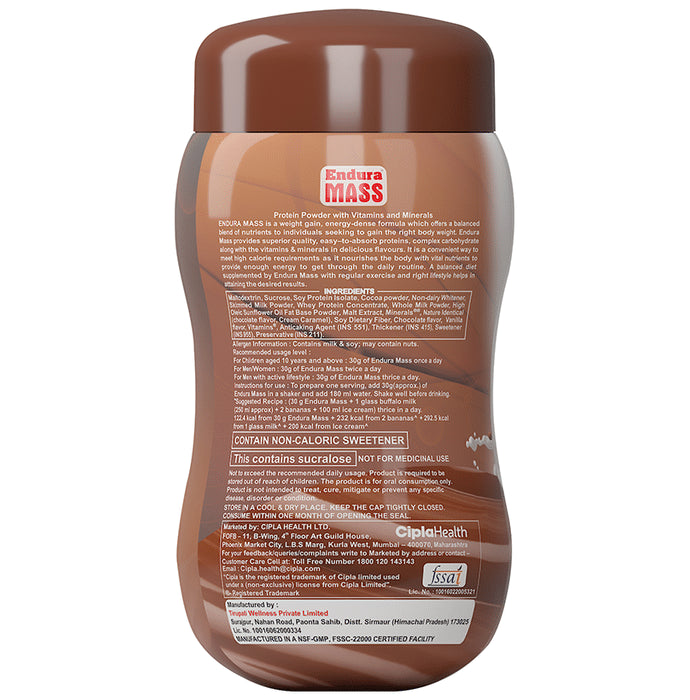 Endura Mass Weight Gainer to Stay Fit | For Adults & Children Above 10 Years | Flavour Chocolate