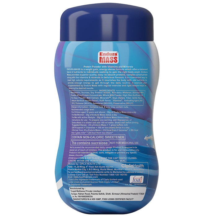 Endura Mass Weight Gainer to Stay Fit | For Adults & Children Above 10 Years | Flavour Vanilla