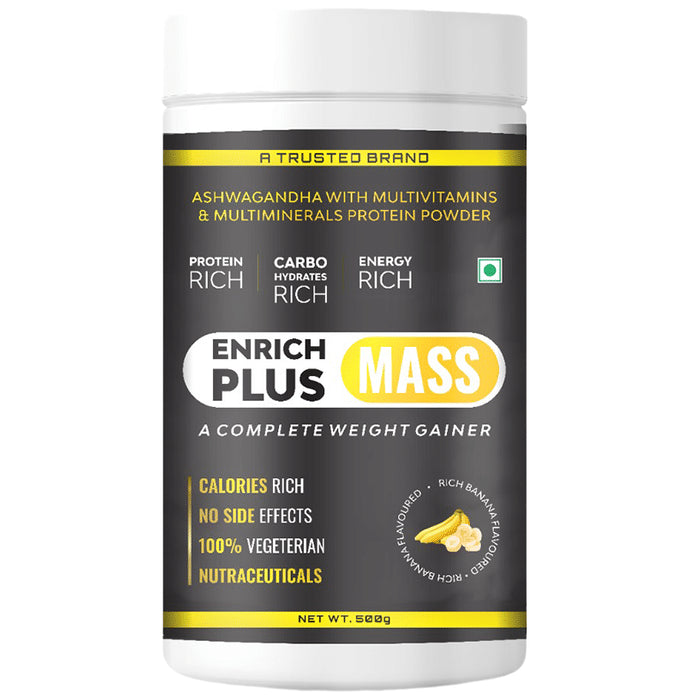 Enrich+ Mass Weight Gainer Ashwagandha with Multivitamins & Multiminerals Protein Powder Rich Banana - Classic Derma