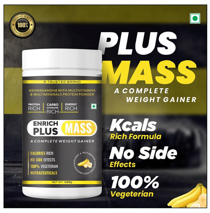 Enrich+ Mass Weight Gainer Ashwagandha with Multivitamins & Multiminerals Protein Powder Rich Banana