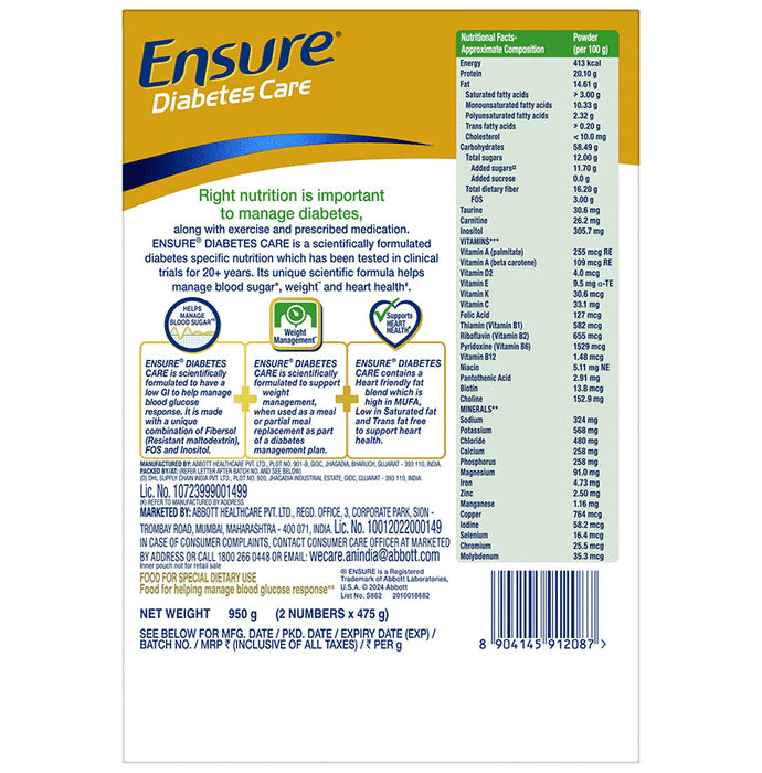 Ensure Diabetes Care Nutrition (475gm Each) Vanilla Delight