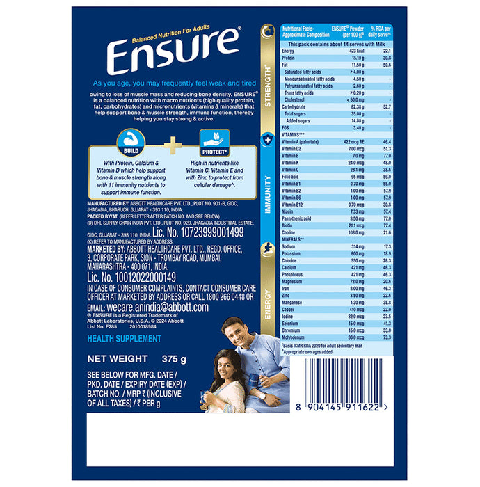 Ensure Powder Complete Balanced Drink for Adults | For Strength, Immunity & Energy | With Essential Vitamins | Nutrition Formula Vanilla