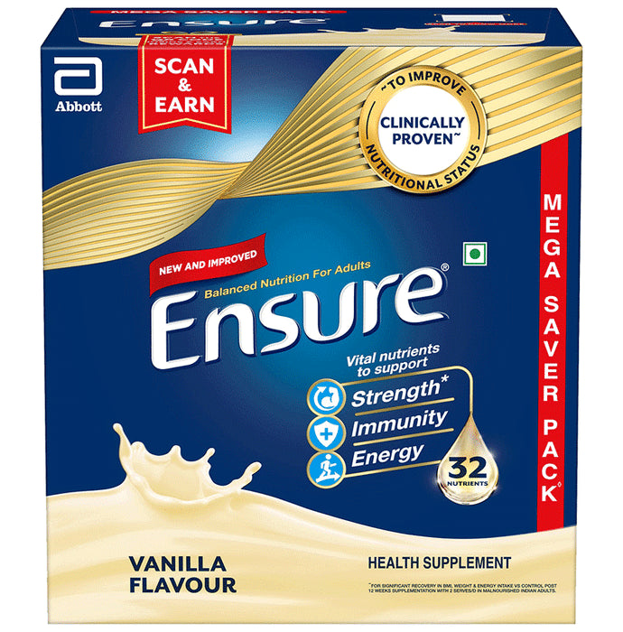 Ensure Powder Complete Balanced Drink for Adults | For Strength, Immunity & Energy | With Essential Vitamins | Nutrition Formula Vanilla - Classic Derma