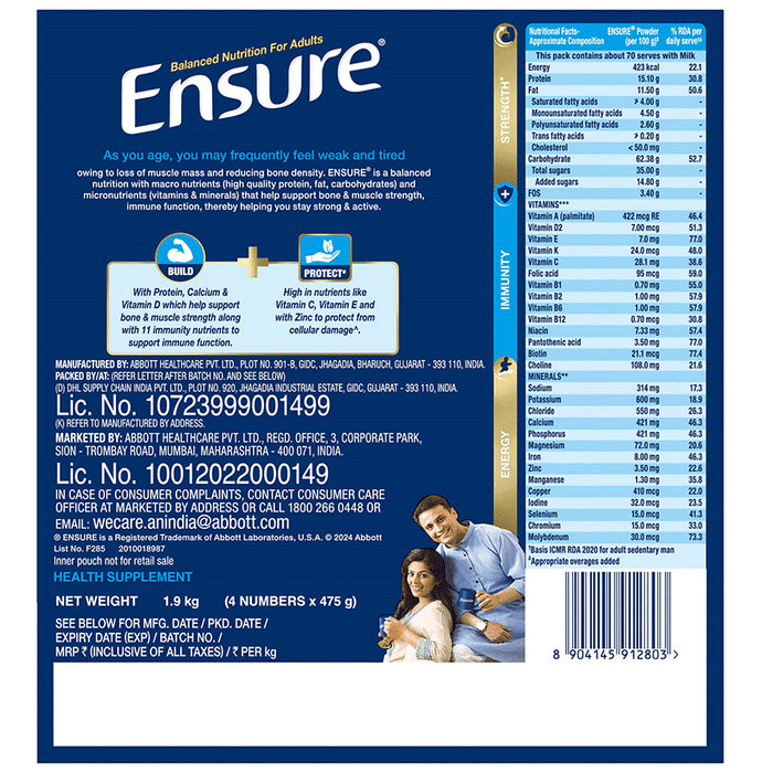 Ensure Powder Complete Balanced Drink for Adults | For Strength, Immunity & Energy | With Essential Vitamins | Nutrition Formula Vanilla
