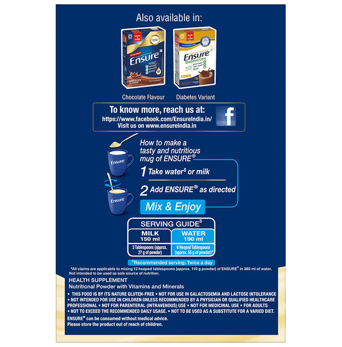 Ensure Powder Complete Balanced Drink for Adults | For Strength, Immunity & Energy | With Essential Vitamins | Nutrition Formula Vanilla