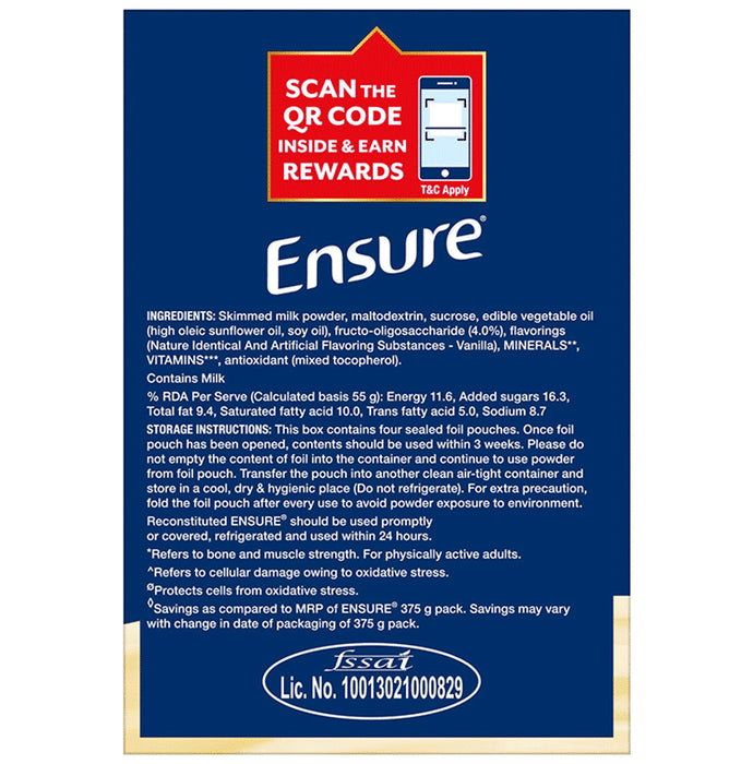 Ensure Powder Complete Balanced Drink for Adults | For Strength, Immunity & Energy | With Essential Vitamins | Nutrition Formula Vanilla
