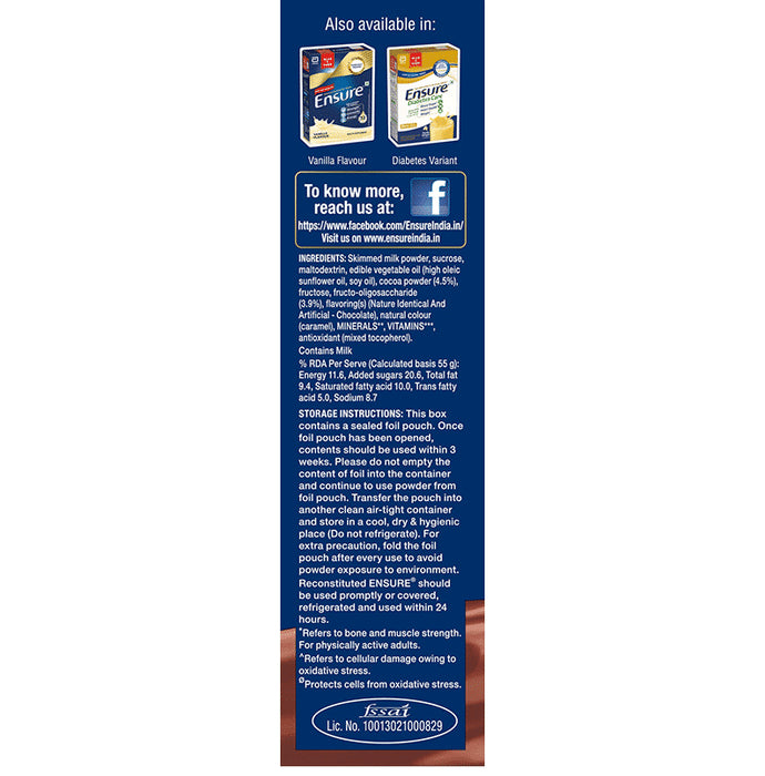 Ensure Powder Powder Complete Balanced Drink for Adults | For Strength, Immunity & Energy | With Essential Vitamins | Nutrition Formula Chocolate