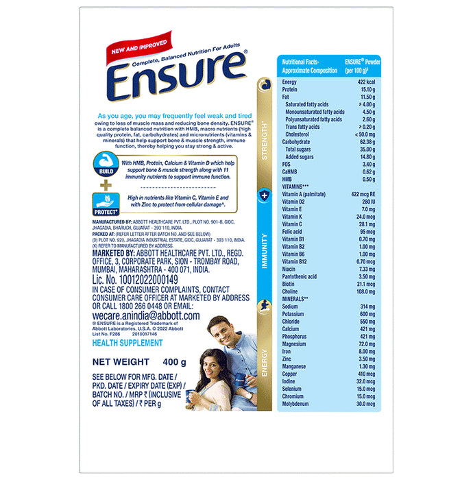 Ensure Powder Powder Complete Balanced Drink for Adults | For Strength, Immunity & Energy | With Essential Vitamins | Nutrition Formula Chocolate Refill