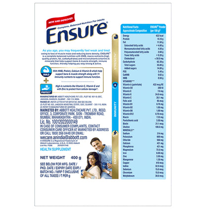 Ensure Powder Powder Complete Balanced Drink for Adults | For Strength, Immunity & Energy | With Essential Vitamins | Nutrition Formula Chocolate Refill