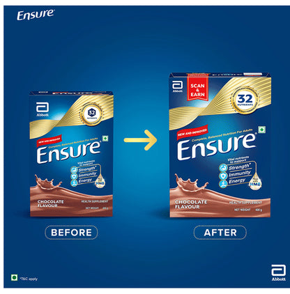 Ensure Powder Powder Complete Balanced Drink for Adults | For Strength, Immunity & Energy | With Essential Vitamins | Nutrition Formula Chocolate Refill