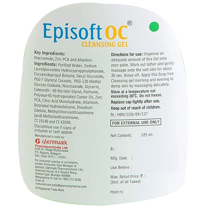 Episoft OC Cleansing Gel with Glutathione | Non Comedogenic | For Combination to Oily Skin | Derma Care