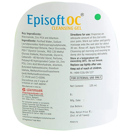 Episoft OC Cleansing Gel with Glutathione | Non Comedogenic | For Combination to Oily Skin | Derma Care